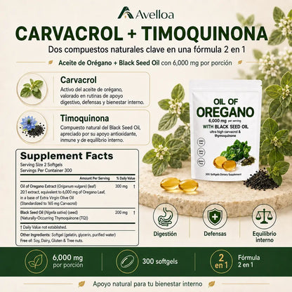 Aceite de Orégano con Aceite de Semilla Negra